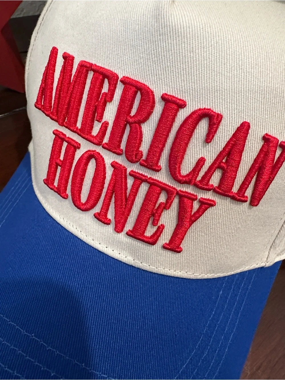 David and Young White Hat with Blue Bill and Red Embroidery